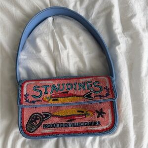 STAUD Tommy Staudines Bag | Blue and Pink Embroidered Shoulder Bag